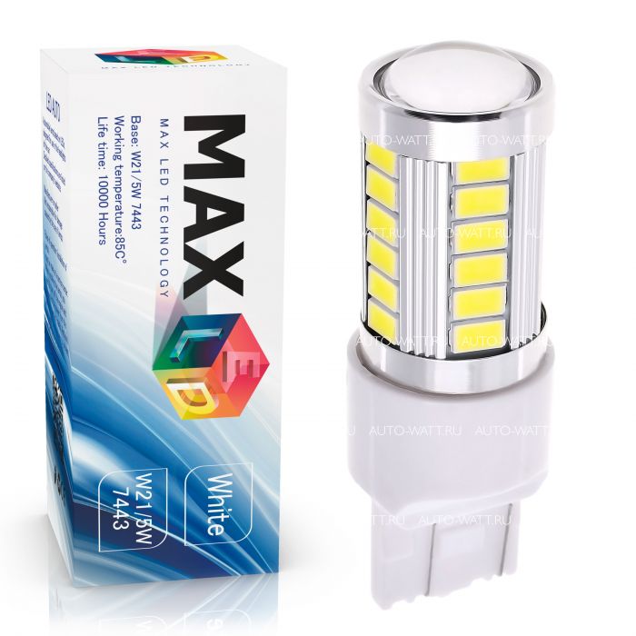 Светодиодная лампа W21/5W 7443 – Max-Road 33Led Линза 13W Белая