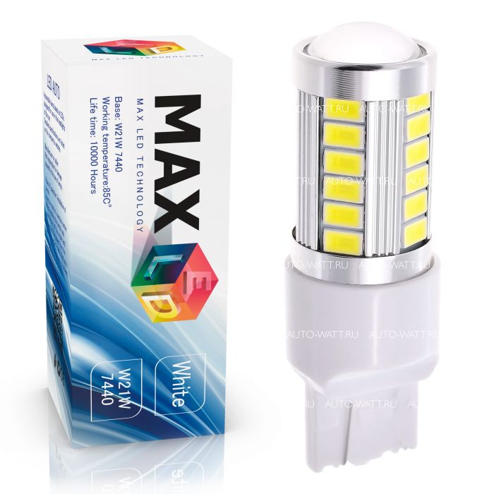 Светодиодная лампа W21W 7440 – Max-Road 33Led Линза 13W Белая