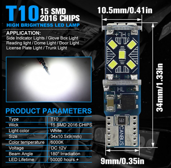 Светодиодная лампа T15 W16W – Max-Hill 15Led 8W Белая (1шт)