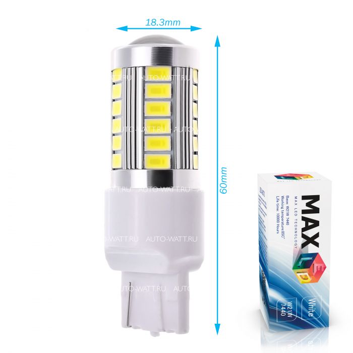 Светодиодная лампа W21W 7440 – Max-Road 33Led Линза 13W Белая
