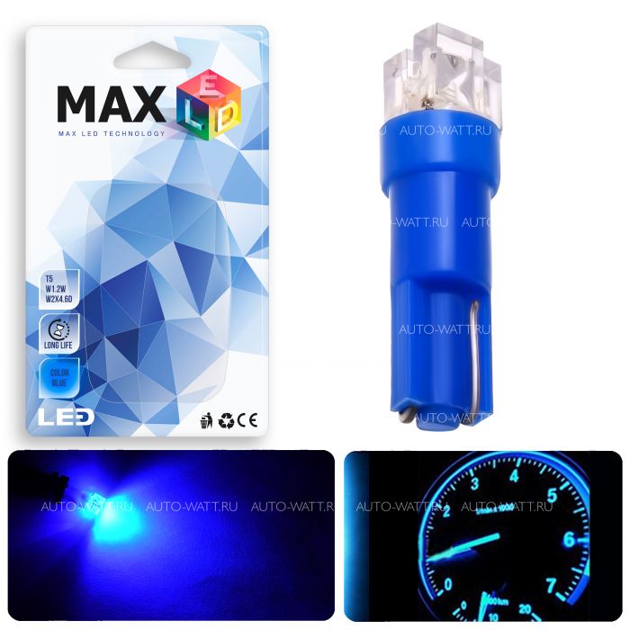 Светодиодная лампа T5 – 3 Dip-Led 0.3W Синяя