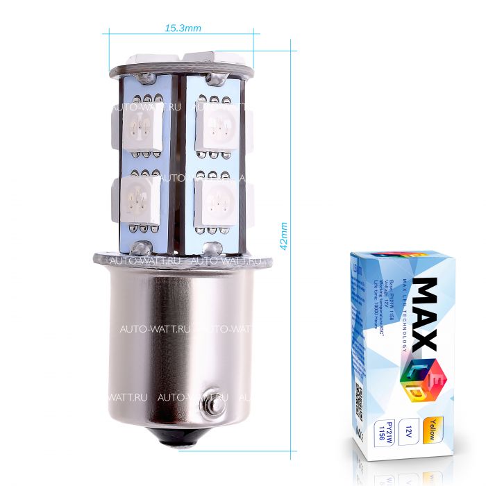 Светодиодная лампа P21W 1156 – 13 SMD5050 3.12W Желтая